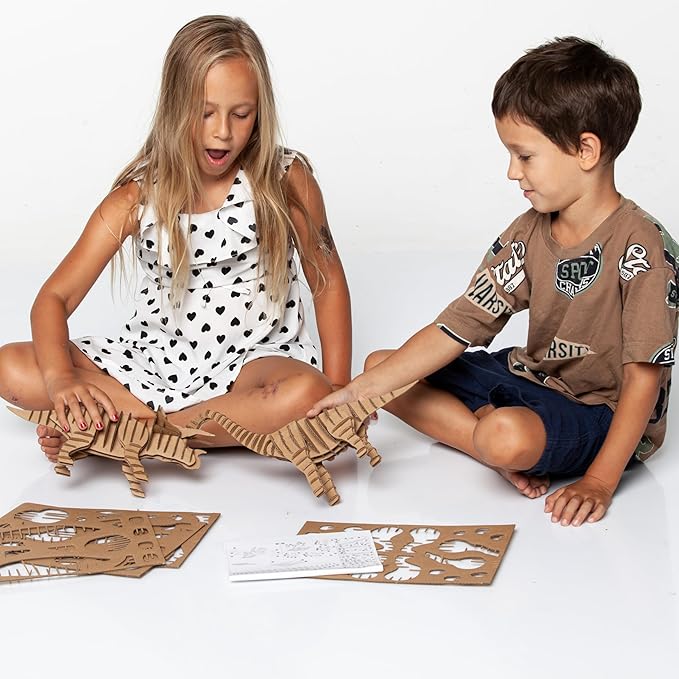 Cottify Dinosaur 3D Cardboard Puzzle - Fun 3D Puzzles for Adults & Kids, Easy to Assemble 3D Puzzle, Eco-Friendly, No Scissors or Glue Needed, Perfect Sustainable Gift (2-Pack)