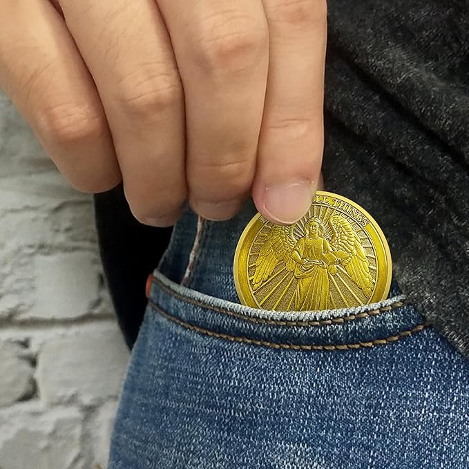 Christian Challenge Coin - Philippians 4:13 Angel Radiance Religious Coin for Faith & Strength | Ideal Christian Gifts for Men & Women Celebrating Faith and Strength (with Transparent Shell)