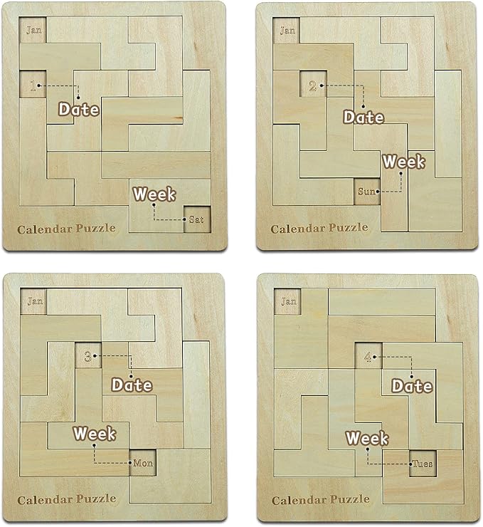 Calendar Puzzle - Daily Calendar Puzzle Wooden,Challenge 365 Days Date and Week, Advent Calendar.(Size:9.8 x 7.8inch)