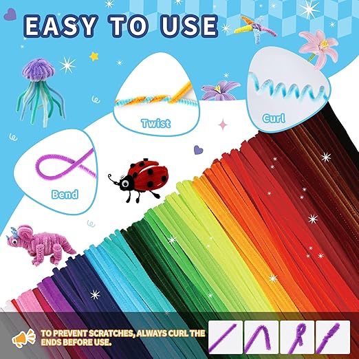 1200 Pcs Chenille Pipe Cleaners for Crafts ā 24 Assorted Colors Fuzzy Sticks, DIY Art Supplies for Kids, Classroom Projects & Decorations