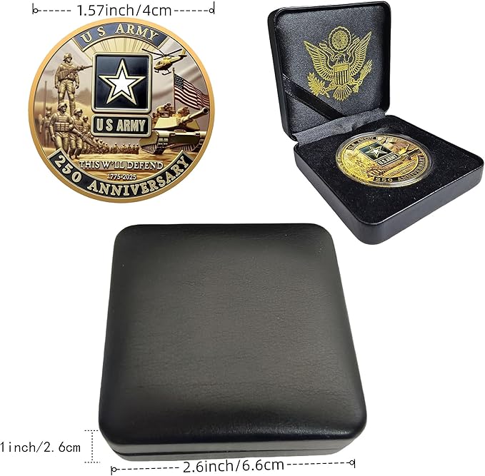 Army 250th Anniversary Coin β Navy 250th Anniversary Coin β Army Challenge Coin β USMC 250th Commemorative Double-Sided Marine Corps Challenge Coin with Metal Gift Box β 1.57" Display