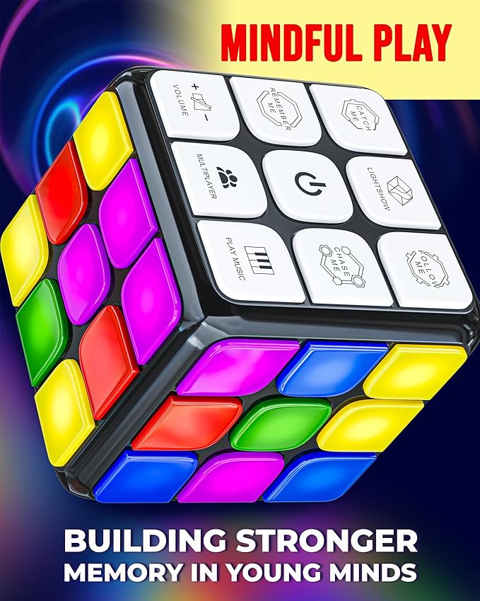 Skywin Light Up Rubix Cube, Puzzle STEM Memory Game Cube for Kids - 7 Game Modes Interactive Toy for Family Fun and Skill Development, Memory Gamecube for Brain Hands and Eyes Coordination (Black)