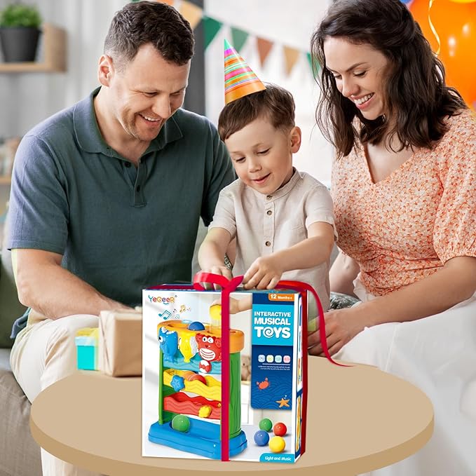 Toys for 1 2 Years Old, Interactive Feeding Toy with Music, Montessori Toys for Boy Girl, Musical Cause and Effect Game for 12-18 Months, Christmas Birthday Gifts for Baby Toddlers Age 1-2