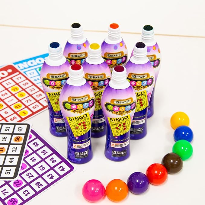 BAZIC Products Bingo Dot Marker 40 ml Assorted Color, Non Toxic Water Based Washable Markers, Stamper Paint Kit for Game Kids Crafting Painting, 8-Pack