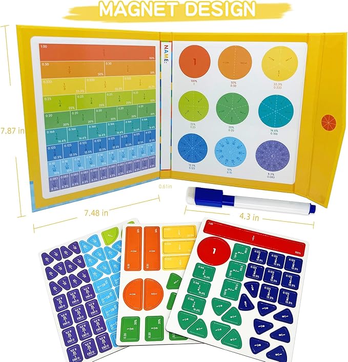 Magnetic Fraction Educational Puzzle for Kids, New Magnetic Fraction Tiles & Fraction Circles, Math Manipulatives for Elementary School Early Math Skills