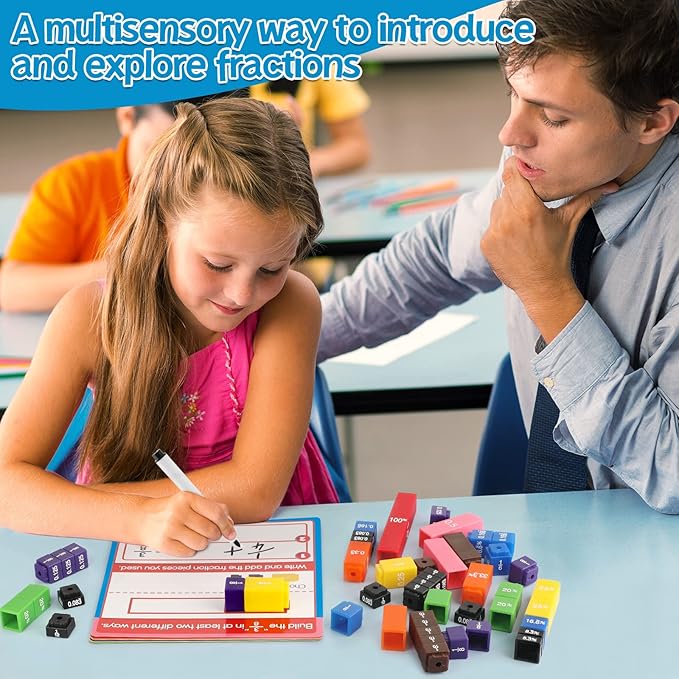 Aizweb Interlocking Fraction Cubes Activity Set - Math Manipulatives for Elementary School, Equivalent Fraction Manipulatives, Percents Cubes, Decimals Cubes, Homeschool Supplies