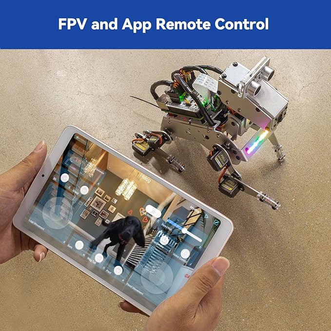 SunFounder PiDog AI Robot Dog Kit for Raspberry Pi 5/4/3B+/3B/Zero 2W, ChatGPT-4o Enabled with Voice Command & Video Recognition, App Control, FPV, 12 Servos, Gyroscope, Camera, Mic (RPI NOT Included)