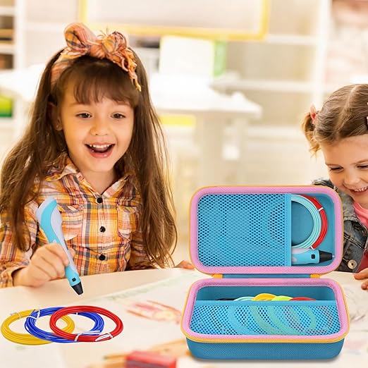 co2CREA Storage Organizer Case for 3D Printing Pen Set, Compatible with SCRIB3D P1/Advanced, MYNT3D Super/Advanced, 3Doodler Start+/Flow/PRO and Filament Refill(Blue Case + Yellow Zipper)
