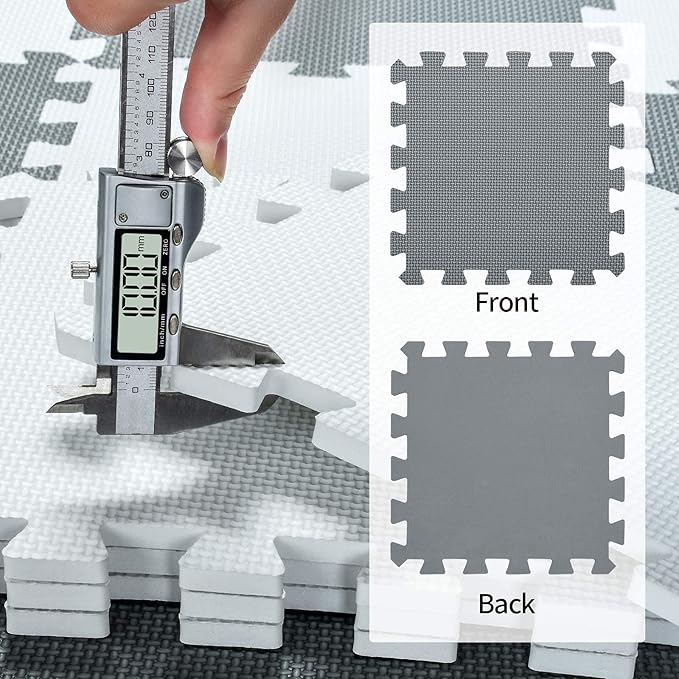 qqpp EVA Rubber 18 Tiles Interlocking Puzzle Foam Floor Mats - Baby Play Mat for Playing | Exercise Mat for Home Workout. Gray. QC-Lb18N