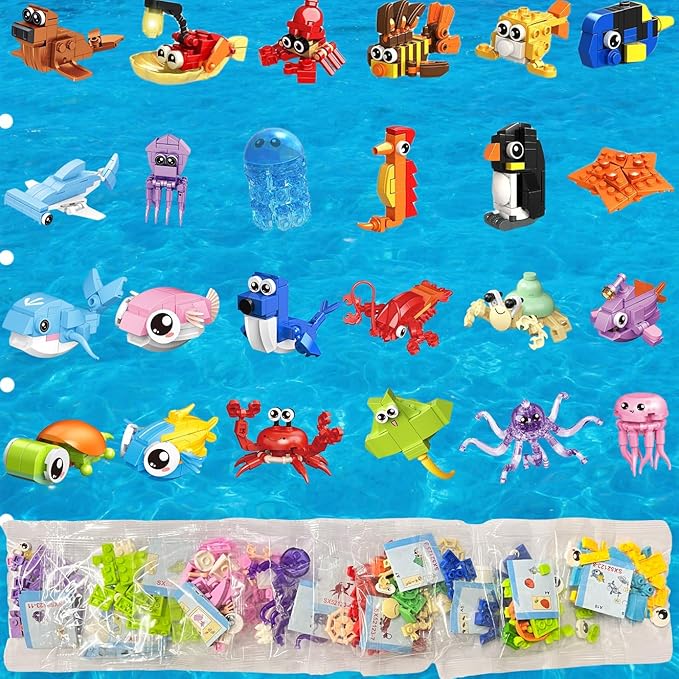 36 Pack Party Favors for Kids,Mini Ocean Animals Building Blocks Set ,Prize Box Toys for Kids Classroom, Easter Birthday Christmas Goodie Bag Fillers, Creative STEM Building Toys for Ages 6-12