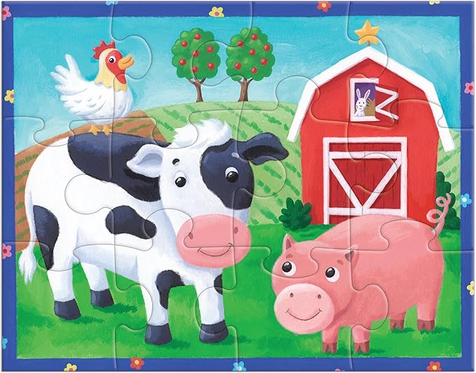 Mudpuppy On the Farm โ 12 Piece Puzzle with Reusable Zipper Pouch Featuring Colorful and Fun Illustrations of Farmyard Animals Perfect for Easy Storage and Travel