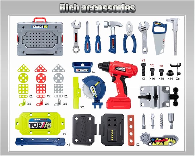 Kids Tool Kit,Kids Tool Bench STEM Engineering Playbench,32-inch Folding Workbench Set with 35+ Accessories, Electric Drill Toy & Tool Storage, Creative Construction Playset for Boys Girls Ages 3-5