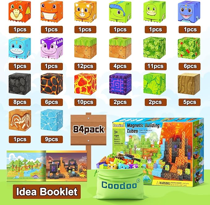 Dinosaur Toys Magnetic Blocks - Build Mine Magnet World Dinosaur Adventure Set, Magnetic Building Blocks Outdoor Toddler Toys for 3+ Year Old Boys & Girls, Creative Jurassic Scenes Kids Toy Games