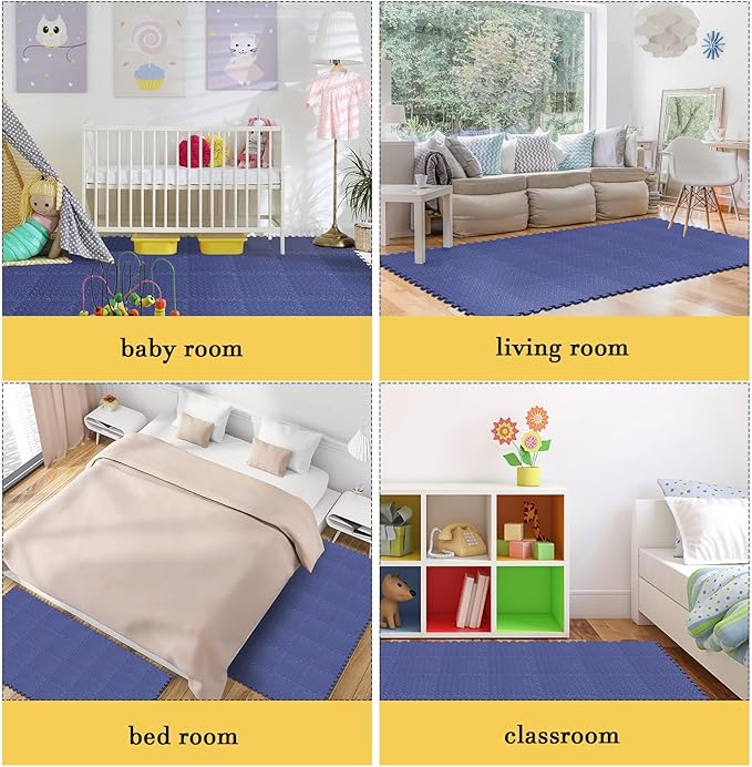 Shihanee 16 Pcs Foam Floor Baby Tiles 11.81 x 11.81 inches Foam Floor Mats Play Mats Bulk with Borders Interlocking for Kids Baby Playroom Nursery Gym(Navy Blue)