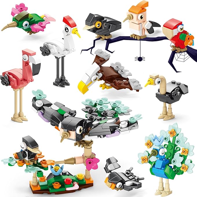 Sawaruita Party Favors for kids-20 Packs Fun Bird Building Blocks Sets Classroom Prizes-Birthday Goodie Bags Stuffers for Kids-Mini Animal Blocks Toys for Valentine's Day, Christmas Party(20in 2)