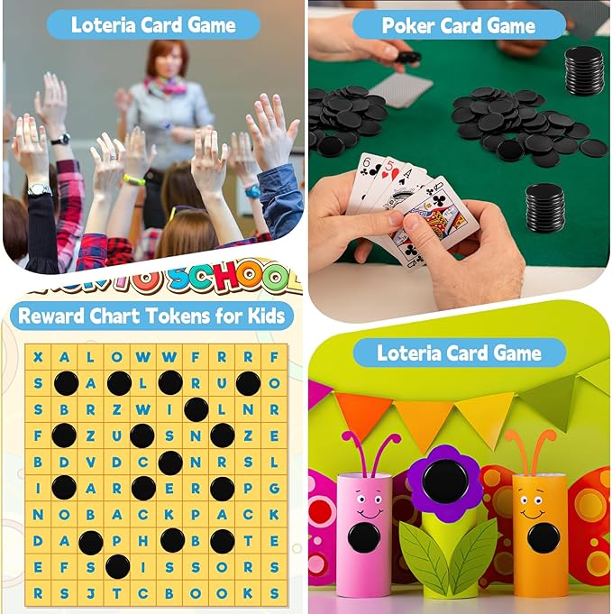 Coopay 500 Pieces Plastic Learning Counters Disks Bingo Chip Counting Discs Markers for Math Practice and Poker Chips Game Tokens Kids Reward, 1 Inch (Black)