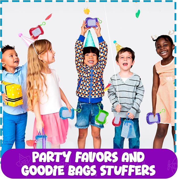 Bedwina Mini Magnetic Drawing Board for Kids - (Pack of 12) Backpack Keychain Clip Drawing Boards, Erasable Doodle Sketch Writing Pad Boys & Girls, Birthday Kids Party Favors