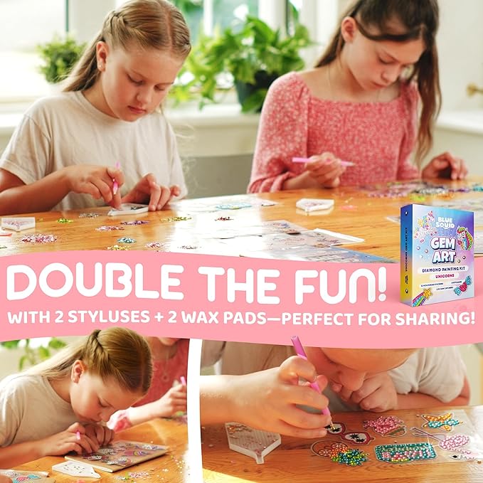 Blue Squid Diamond Art Kits for Kids ā Unicorn - Fun & Easy DIY 5D Gem Art Gift Set for Keychains, Stickers, Sun Catchers - Diamond Painting Kit Arts & Crafts Kit for Kids, Girls, Boys Ages 6-12