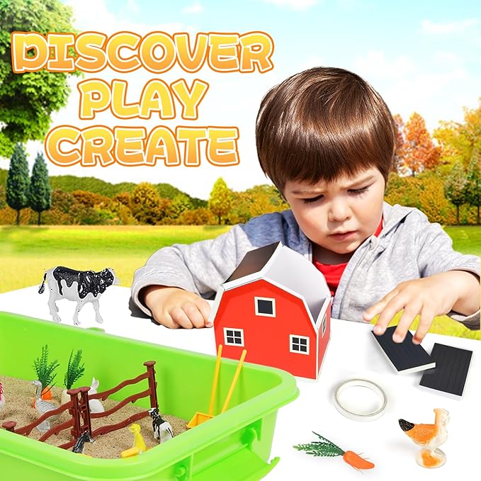 Farm Sensory Bin,Farm Animals Sand Kit with Sensory Sand,Barn Sandbox with Tractor,Sensory Play Sand Set for Kids 3 4 5 6 7