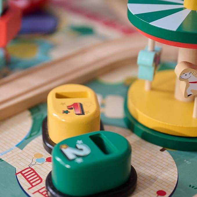 Teamson Kids Wooden Train Table β Carnival-Themed Amusement Park Playset with Ferris Wheel, Carousel & Train Track β Interactive Toy for Toddlers with Storage β Ages 3+