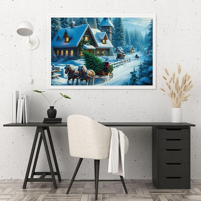 1000-piece Winter Christmas Sleigh and Pine Branches Adult Wooden Puzzle, Intellectual Challenge, Stress-Relieving Puzzle, Relaxing Family Activity, Decoration, Size: 29.5 x 19.7 in