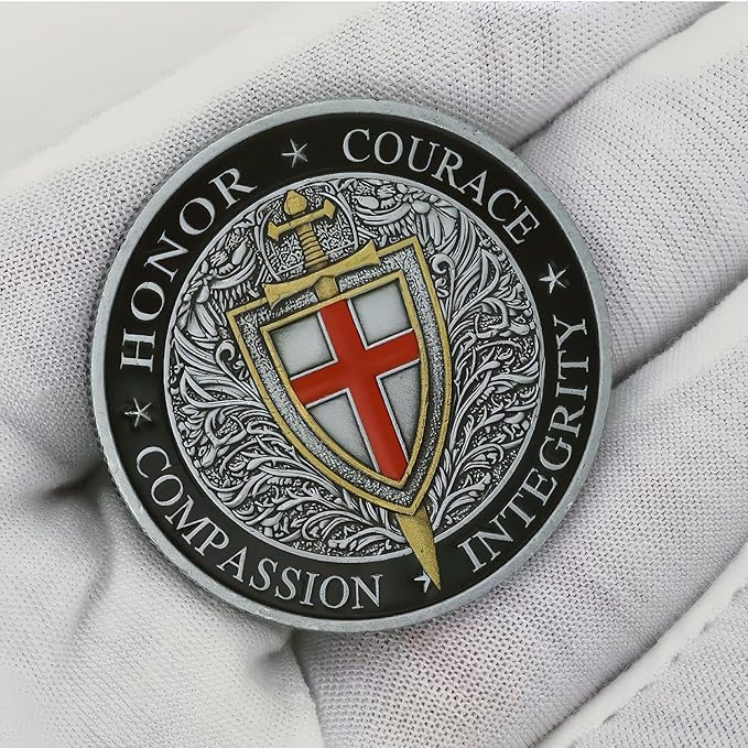 Knight Templar Challenge Coin Armor Red Cross Shield Faith and Bravery Coin Collection (Pack of 3)