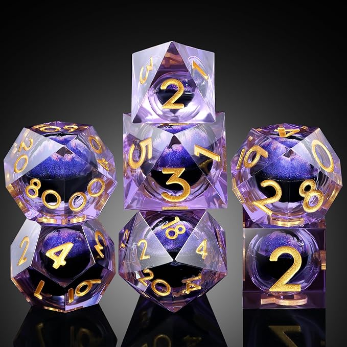 Dragon Eye Sharp Edge D&D Dice,DNDND 7PCS Resin Die with Gift Case for Dungeons and Dragon Talbel Game (Purple Dragon Eye)