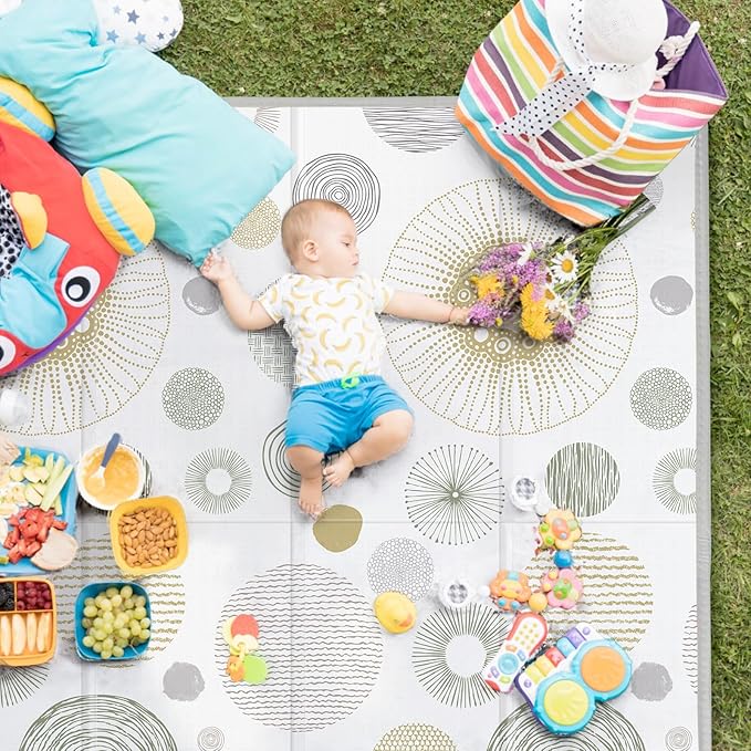 Foldable Baby Play Mat, PIGLOG 50X50 Playpen Mat for Babies and Toddlers Kids, Portable Baby Floor Playmat for Tummy Time, Reversible Playmats, Safe Waterproof Foam Playmat for Infant, Round
