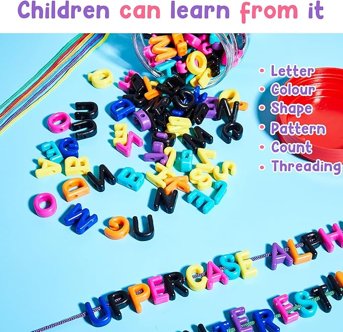 Wesiti 408 Pcs Lacing Letters Alphabet Learning Toys Toddler ABC Alphabet Beads Lacing Sports Skills Toys for Preschool Games Homeschool Supplies Early Spelling (Uppercase Letters)