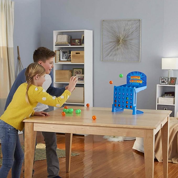 Point Games Bounce 4 in a Row - Travel Friendly Storage Case- Classic Board Games w Twist - Line Up 4 Classic Game - Strategical Thinking and Aim Practice - Portable Toys for Boys and Girls Ages 6+