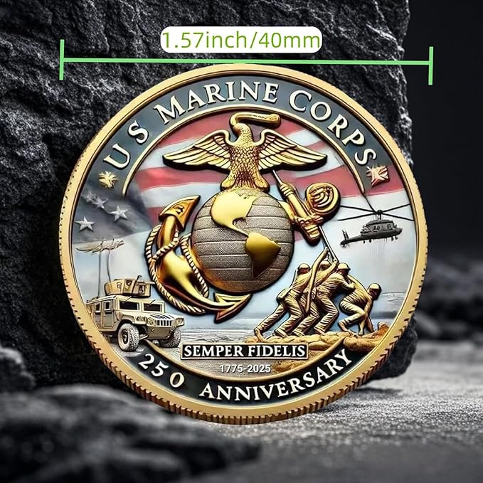 Marine Corps 250th Anniversary Challenge Coin β USMC Military Collectible with Gold Edge, Double-Sided Relief, Enamel Finish β Veteran Gift, Patriotic Souvenir (1775β2025)
