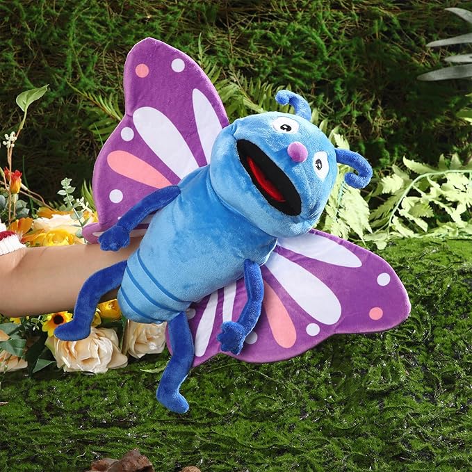 Lenwen 6 Pcs Operation Christmas Items Bulk Animal Hand Puppets with Working Mouth 10 Inches Plush Puppets for Toddler Kid Storytelling Imaginative Role Play Show Party Gifts(Insect)