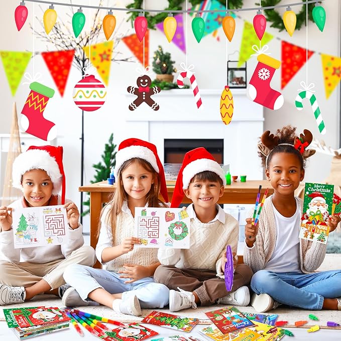 BenLouis 12 Christmas Mini Coloring Books Kids with 12 Stacking Crayons Christmas Theme Party Favors Small Activity Books Bulk for Kids Holiday Party Gift Goodie Bag Stuffers