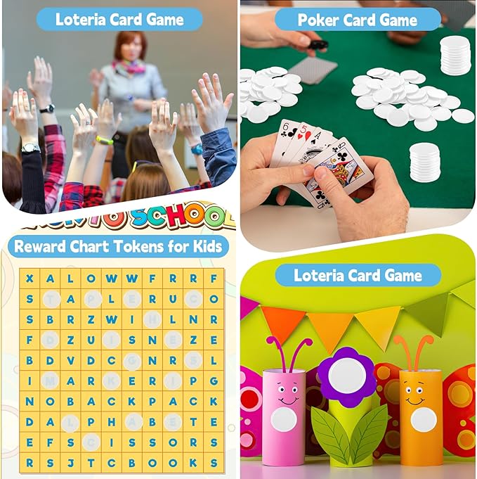 Coopay 1000 Pieces 1 Inch Bingo Chips Bulk, Bingo Markers for Math Practice, Plastic Learning Counters Disks Counting Discs and Poker Chips Game Tokens Kids Reward (White)