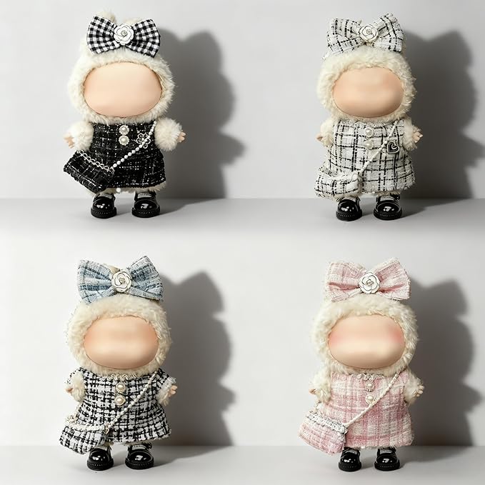 Clothes for LABUBU 17cm Doll (NO Doll)(NO Shoes, Outfit for LABUBU, Dress + Hairpin + Mini Bag Set for LABUBU Dress Up, Fashion and Premium Dolls Accessories for LABUBU (Style G)