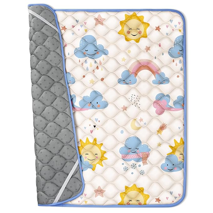 50x50 Playpen Mat, PIGLOG 0.8 Inch Thick Foam Baby Play Mat for Floor, Soft Fabric Cushioned Play mat for Babies,Washable Non-Slip Playmate for Baby, Infants & Toddlers(Grayish White)