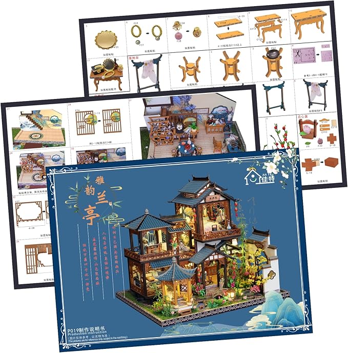 DIY Miniature House Kit: Villa Tiny House Kit with LED Light - DIY Wooden Dollhouse Miniature Kit for Adults Teen, Wooden Crafts Vintage Courtyard Doll House Kit, Great Handmade Crafts Gift