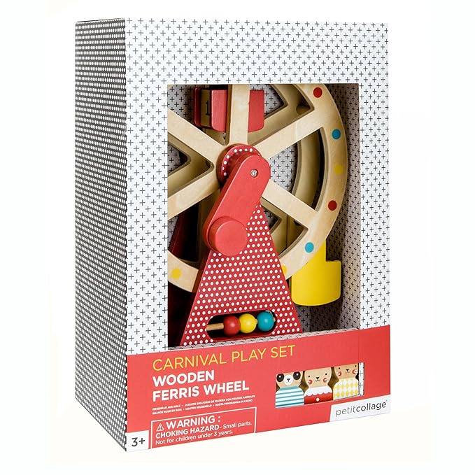 Petit Collage Ferris Wheel Carnival Wooden Toy, 2 Animal Characters Included β Pre-Assembled Wooden Ferris Wheel Toy with Sturdy Wood Construction, Non-Toxic and Safe for Kids, Ideal for Ages 3+