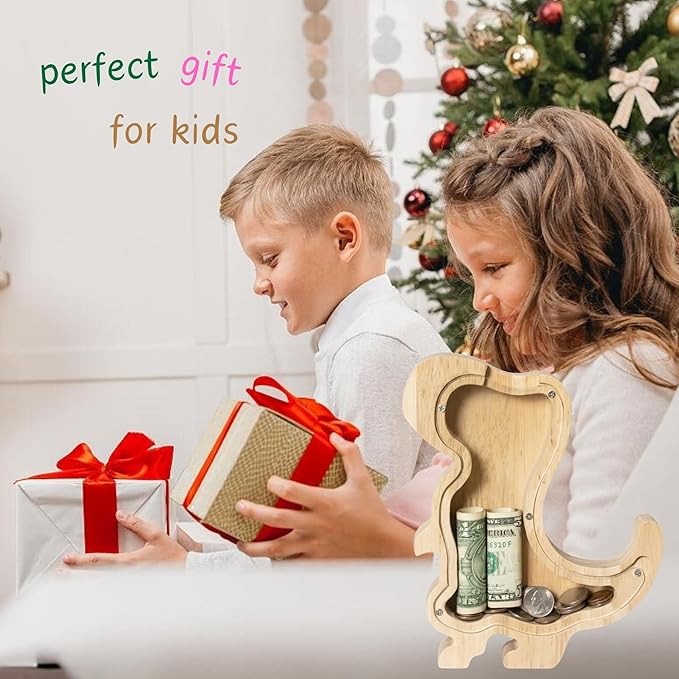Wooden Heart Piggy Bank Transparent Acrylic Panel Coin Savings Box Personalized Money Bank for Kids Boys Girls Adults Couples, Birthday Christmas Wedding Gift Home Décor