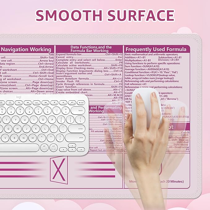 Excel Mouse Pad,Excel Cheat Sheet Desk Pad,Office Power Point Excel Word Shortcut Keys, Gaming Mouse Pad, Non-Slip Rubber Base Mousepad, Stitched Edges, 31.5x11.8 inch for Home Office