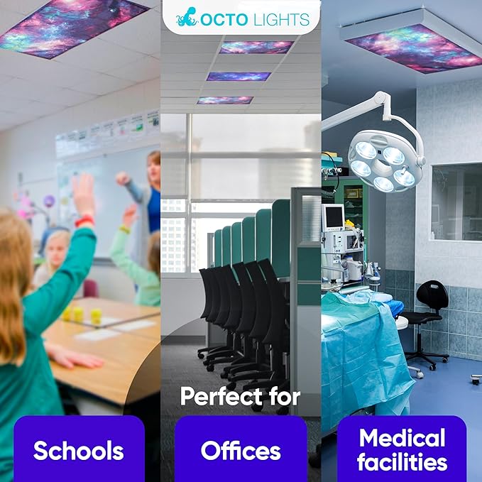 Magnetic Fluorescent Light Covers for Ceiling Lights - Astronomy Cover for Fluorescent & LED Fixture - Must Haves for Teacher Supplies - Classroom, Home, Office Decor - Shield Overhead Lighting