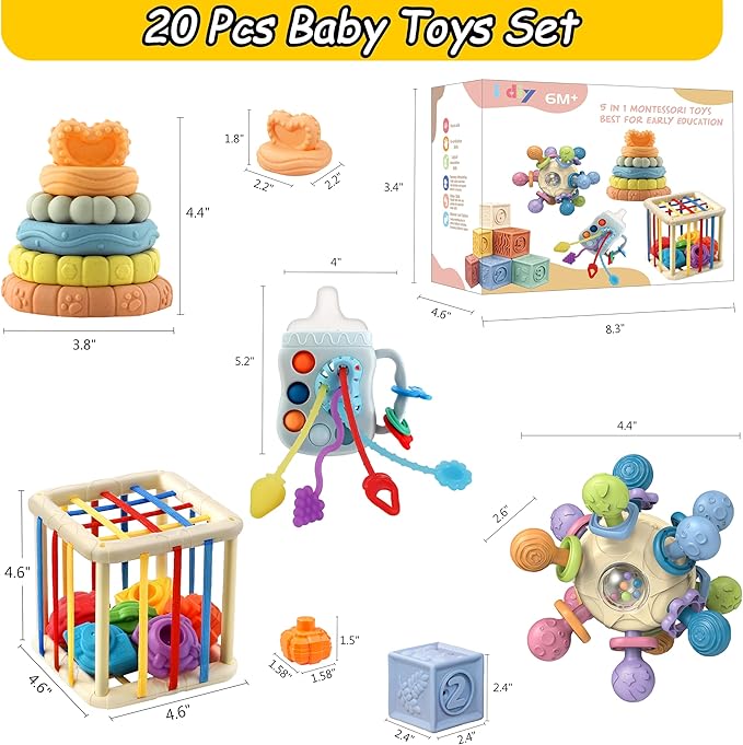 Baby Toys 0-6-12 Months,Montessori Toys for babise 0-6-12-18 Months,Incl Pull String Toy & Shape Sorter & Stacking Building Block & Manhattan ball & Baby Blocks,montessori baby toys for 1 + year