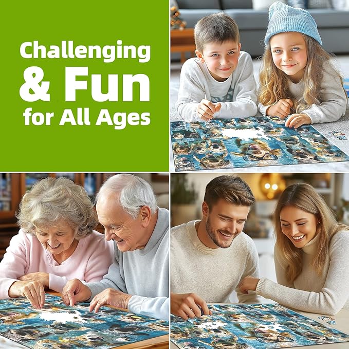 Underwater Dogs Jigsaw Puzzles 1000 Pieces for Adults Funny Cute Dogs Collage Puzzles for Adults 1000 Pieces with Letters on Back Hard Impossible Difficult Challenging Family Puzzle