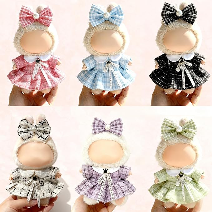 Clothes for LABUBU 17cm Doll (NO Doll), Outfit for LABUBU, Dress and Hairpin Set for LABUBU Dress Up, Fashion and Premium Dolls Accessories for LABUBU (Style N)