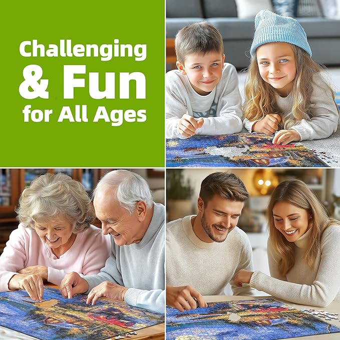 Lake House Night Landscape Jigsaw Puzzles for Adults 1000 Piece Village Puzzle for Adults with Letters on Back Challenging Family Puzzle Games Gift for Men Women Seniors Size is (26.75 x 19.75)