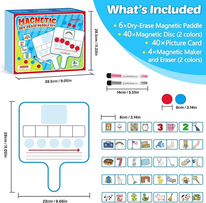 Aizweb Phonemic Awareness,Speech Therapy Magnetic Dry Erase Board Phonics Game, Elkonin Box Preschool Kindergarten Classroom Must Have,Letter Sound Science Reading Manipulative Homeschool Supplies