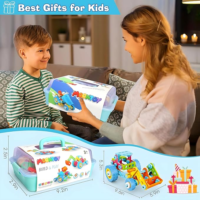 MOONTOY STEM Toys for 3 4 5 6 7 8+ Year Old Boy Easter Gifts Easter Basket Stuffers, Toddler 3-5 Block Stem Kits Building Toys for Kids Ages 4-8 5-7 6-8 4-6 8-12 Erector Set Creative Activities 118pcs