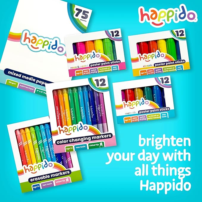 Happido Set of 12 Twistable Tempera Paint Sticks For Kids, Quick Drying, No Mess Art Supplies for Toddlers and Kids Ages 4-6 - METALLIC COLORS
