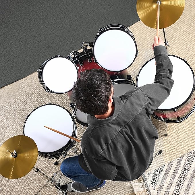 Best Choice Products 5-Piece Full Size Complete Adult Drum Set w/Cymbal Stands, Stool, Drum Pedal, Sticks, Floor Tom - Dark Cherry Sunburst