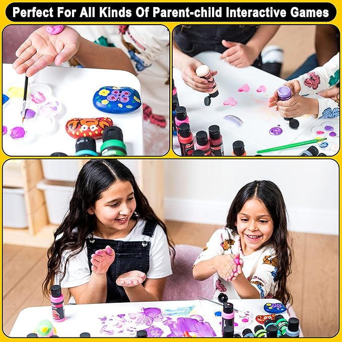 JOYIN 12PCS Washable Kids Tempera Paint Set (2 oz Each), 6 Brushes, 2 Palette & 1 Stretchable Washing Bucket, Non-Toxic Kids Liquid Paint for Arts and Crafts Project, Finger Painting, Hobby Painters